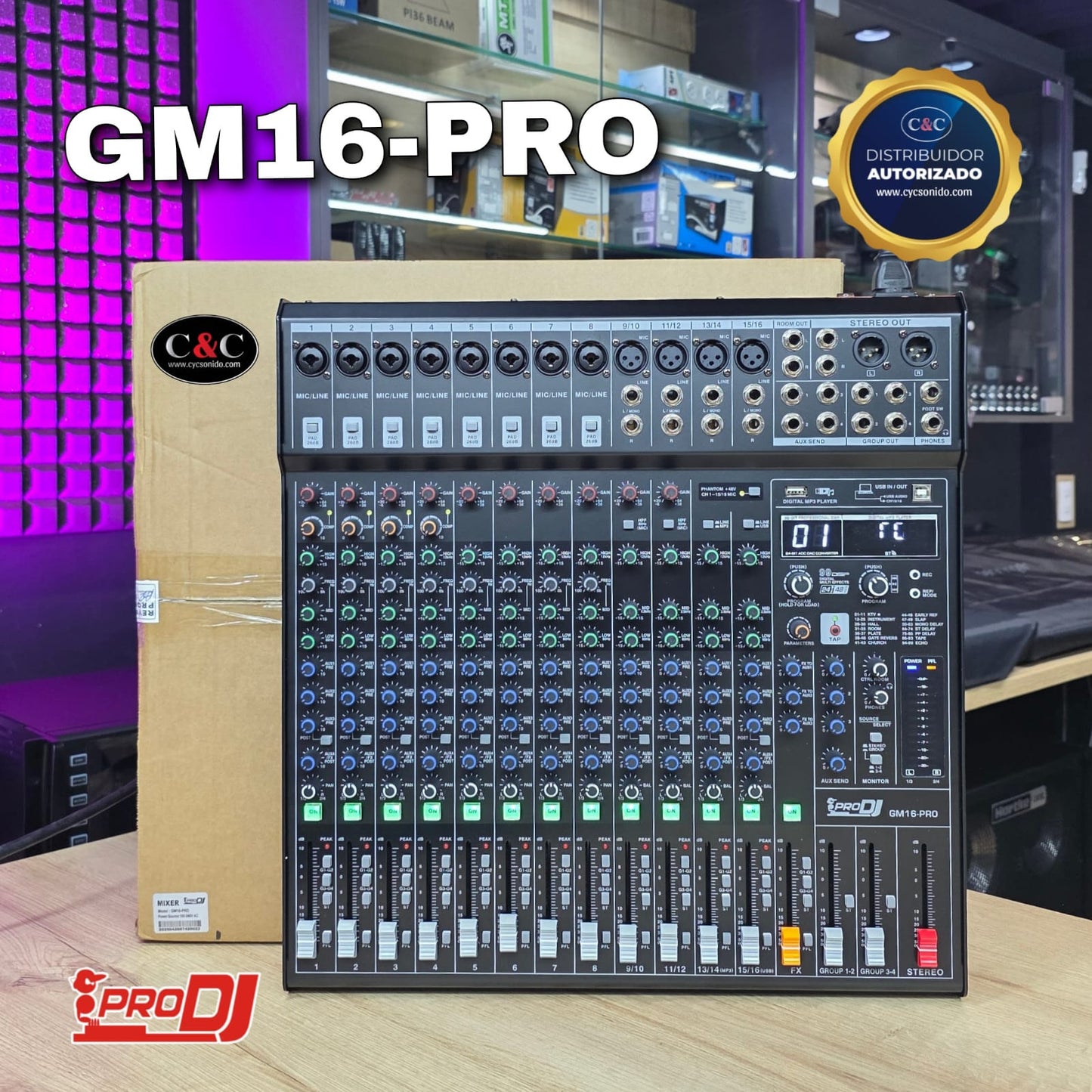 PRO DJ GM16-PRO CONSOLA DE 16 CANALES CON INTERFAZ