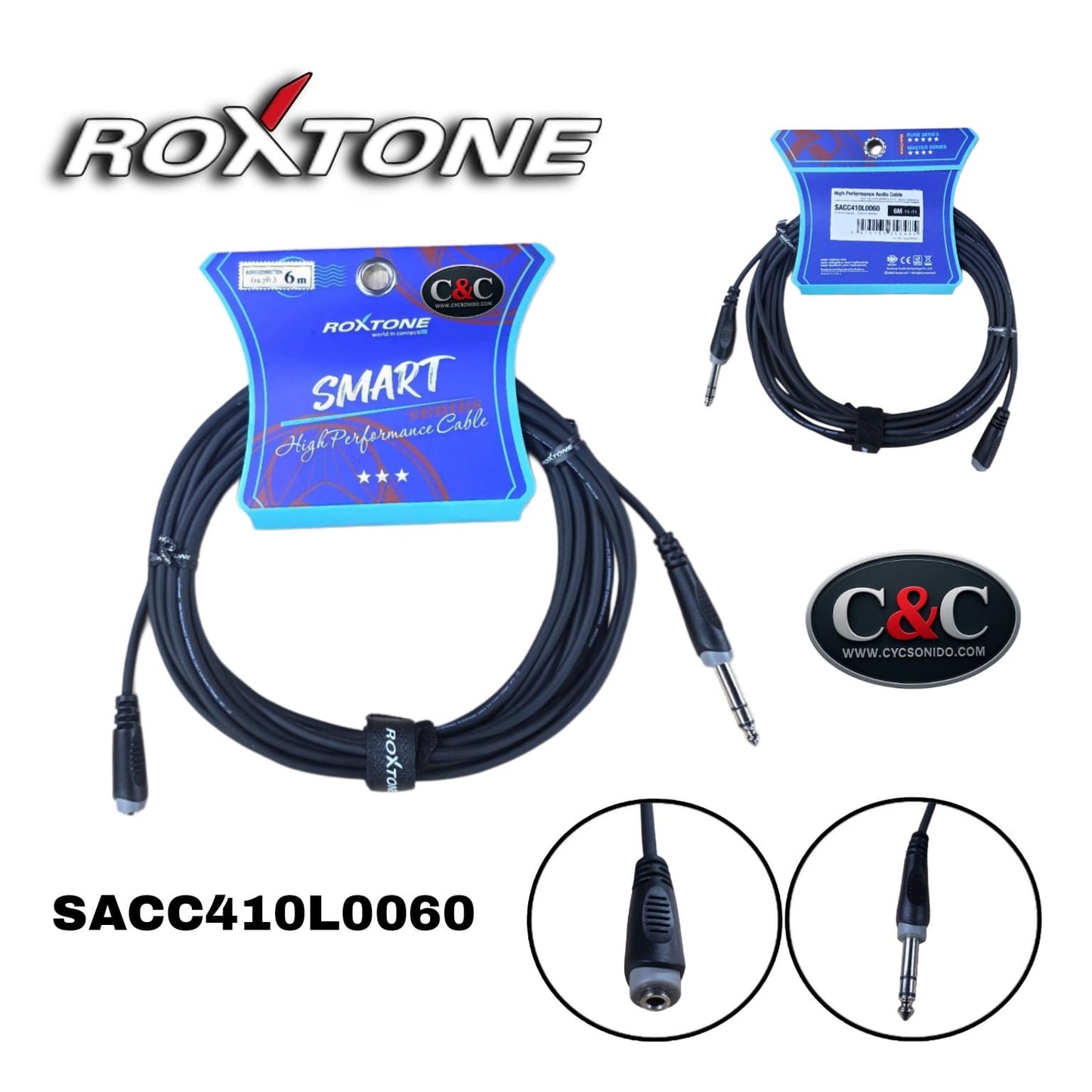 ROXTONE SACC410L6 EXTENSION DE AUDIFONOS DE PIUG 1/4 STEREO A JACK 3.5 MM STEREO 6 METROS