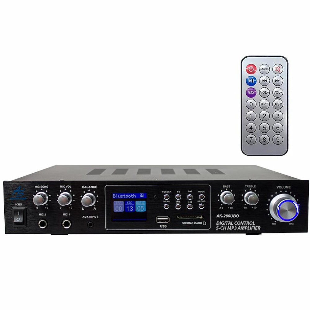 AMERICAN SOUND AK280UBO Amplificador 5-CH con Sistema Digital y BT-USB-SD-FM-Carpeta-Grabación / Óptico Digital