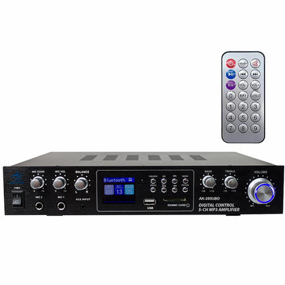 AMERICAN SOUND AK280UBO Amplificador 5-CH con Sistema Digital y BT-USB-SD-FM-Carpeta-Grabación / Óptico Digital