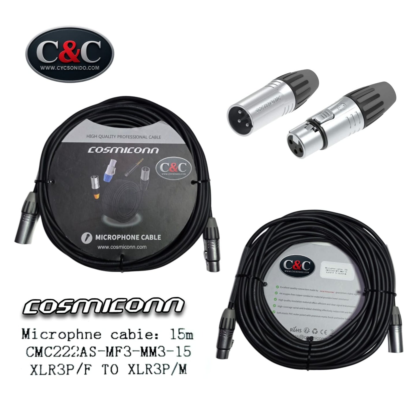 COSMICONN CMC222AS-MF3-MM3-15 EXTENSION XLR DE 15 METROS