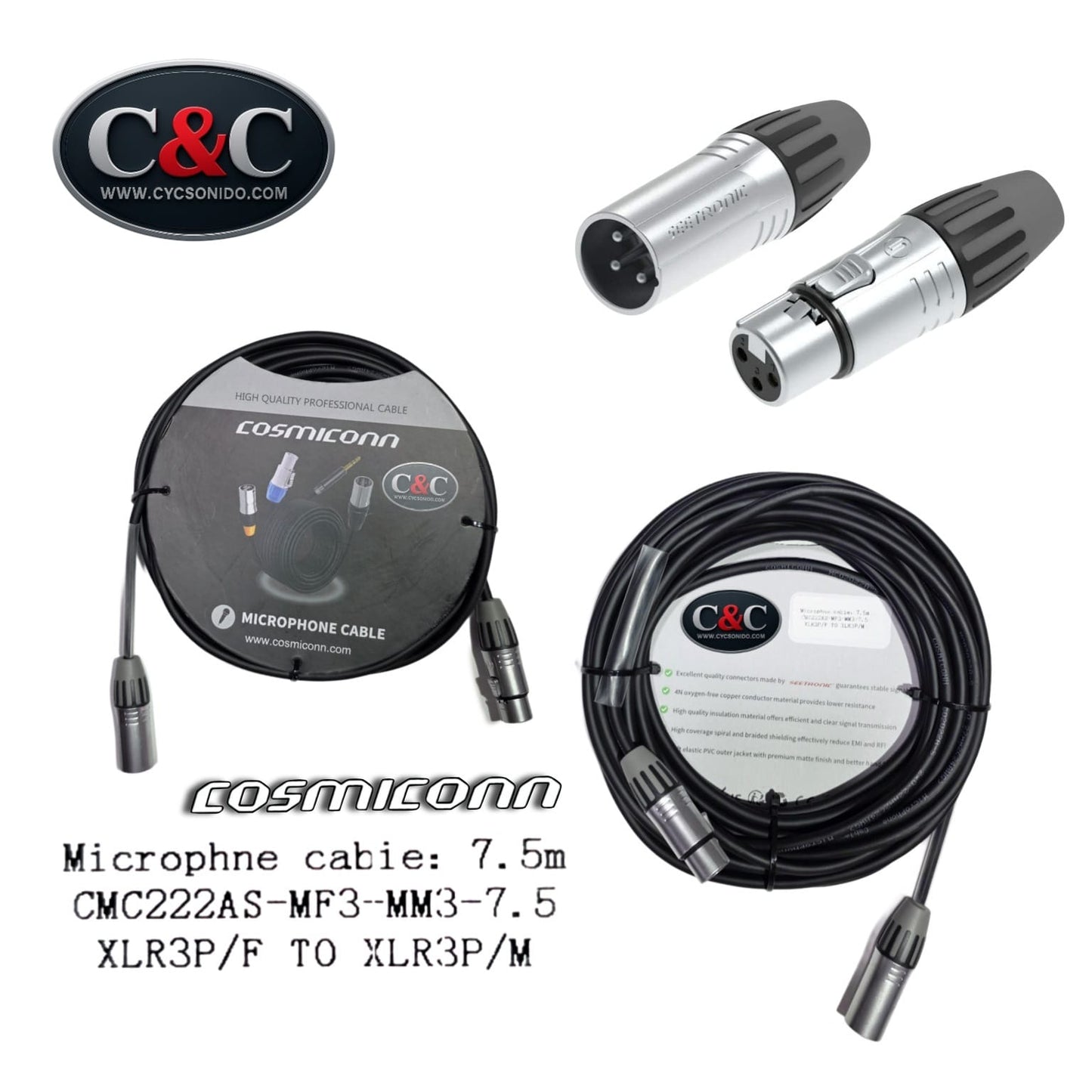 COSMICONN CMC222AS-MF3-MM3-7.5 EXTENSION XLR DE 7.5 METROS
