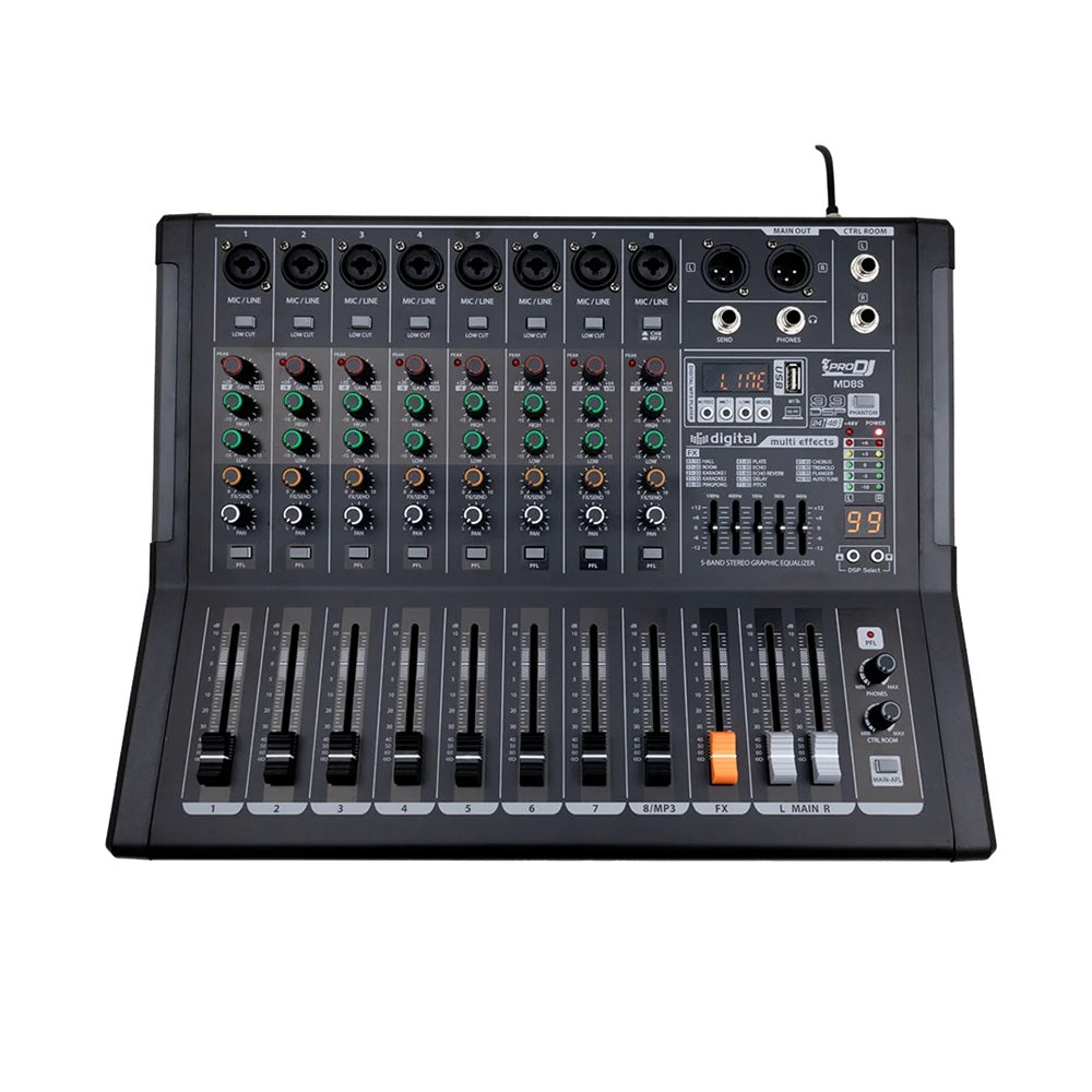 PRO DJ MD8S MEZCLADOR ANALOGO DE 8 CANALES CON USB Y BLUETOOTH