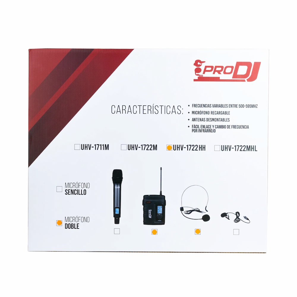 PRO DJ UHV1722HH MICROFONO INALAMBRICO DOBLE DIADEMA