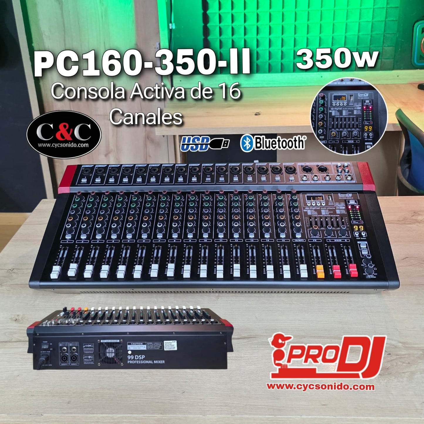 PRO DJ PC160-35O-II CONSOLA AMPLFICADA 350W 16 CANALES